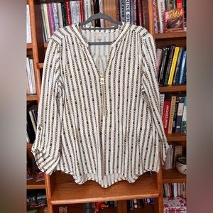 MICHAEL Michael Kors Chain-Print 1/2-Zip-Front Blouse Shirt, L